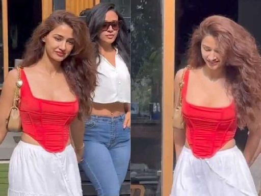 Disha Patani opts for a red corset top and skirt for brunch with best friend Krishna Shroff