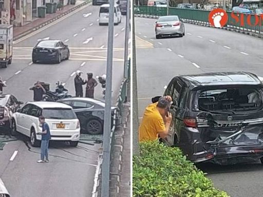 Car driver and cabby taken to hospital after 4-vehicle accident at Balestier Road