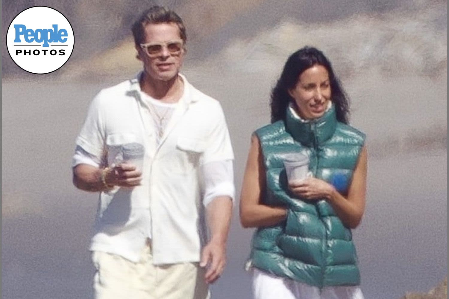 Best Dressed Couple! Brad Pitt and Girlfriend Ines de Ramon Coordinate Their Beach Attire in Layers of Linen