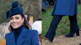 Kate Middleton Goes Blue in Suede Gianvito Rossi Boots and Alexander McQueen Coat for Christmas Day Service