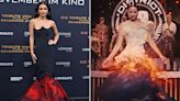 Rachel Zegler channels Katniss Everdeen in fiery gown at “Hunger Games ”prequel premiere