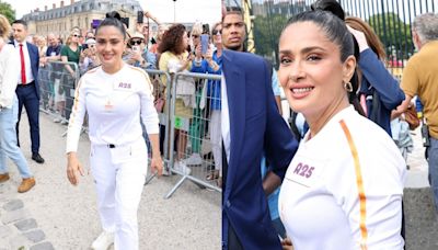 Salma Hayek Gets Fired Up for Paris Olympics Torch Relay in Tracksuit Uniform in Versailles