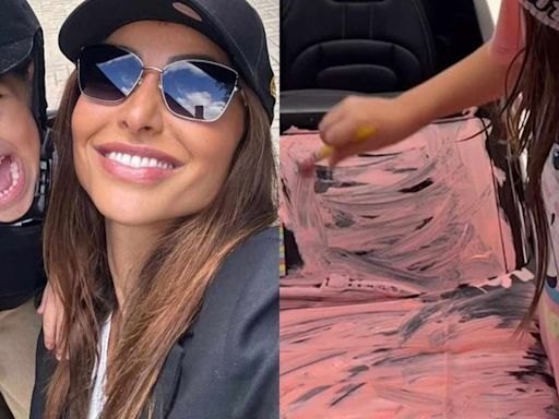 Sabrina Sato flagra a filha pintando seu carro: 'Amo rosa'
