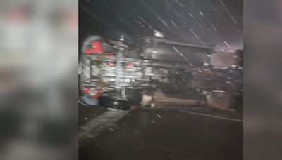 Rio Bravo first responders attend to semi truck rollover during storm
