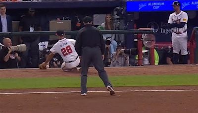 Marlins tie it in 9th after Matt Olson boots ball out of play