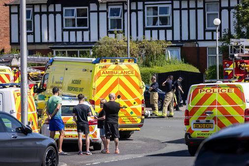 Bloodied children flee a stabbing attack in England. 8 people are hurt and a man is arrested. - The Boston Globe