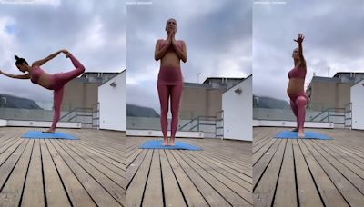 Mel Fronckowiak mostra barriguinha de grávida ao praticar yoga