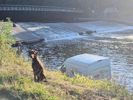 Delivery van stolen overnight and dumped in river