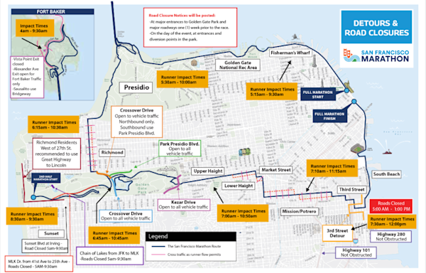 Road closures in effect for San Francisco Marathon this weekend