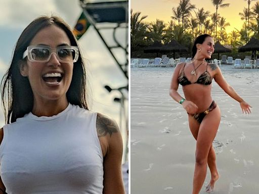 Carol Peixinho posa de biquíni durante viagem com amigas para a Bahia e Thiaguinho reage: 'Meu amor'