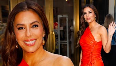 Eva Longoria stuns in a red leather dress on the Today Show