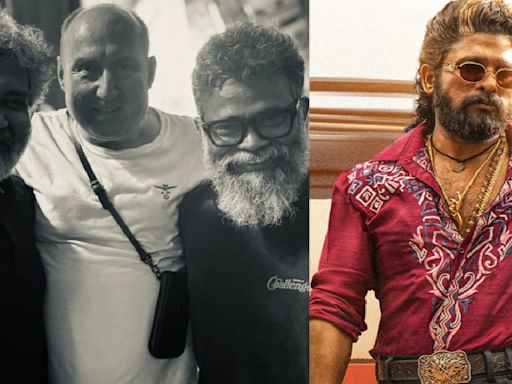 SS Rajamouli visits sets of Allu Arjun starrer Pushpa 2: The Rule; poses for an 'ICONIC' photo with director Sukumar