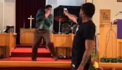 A man points a gun at a church pastor before getting tackled. Then the suspect’s relative is found dead in the gunman’s home