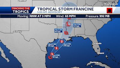 Francine gains strength and is expected to be a hurricane when it reaches Gulf Coast