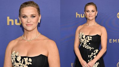 Reese Witherspoon Favors Floral Details in Strapless Dior Dress for Emmy Awards 2024 Red Carpet