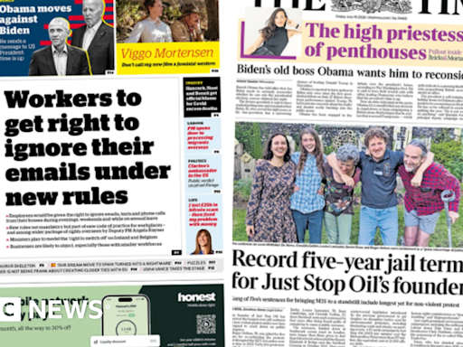 Newspaper headlines: Climate activists jailed and Obama 'moves against' Biden