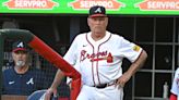 Braves manager Brian Snitker OK after taking Ozzie Albies foul ball to the groin