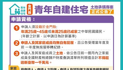 金門縣青年自建住宅土地承購專案正式公告上路