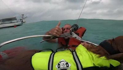 Moment sailor and his dog rescued from sinking boat during Hurricane Helene