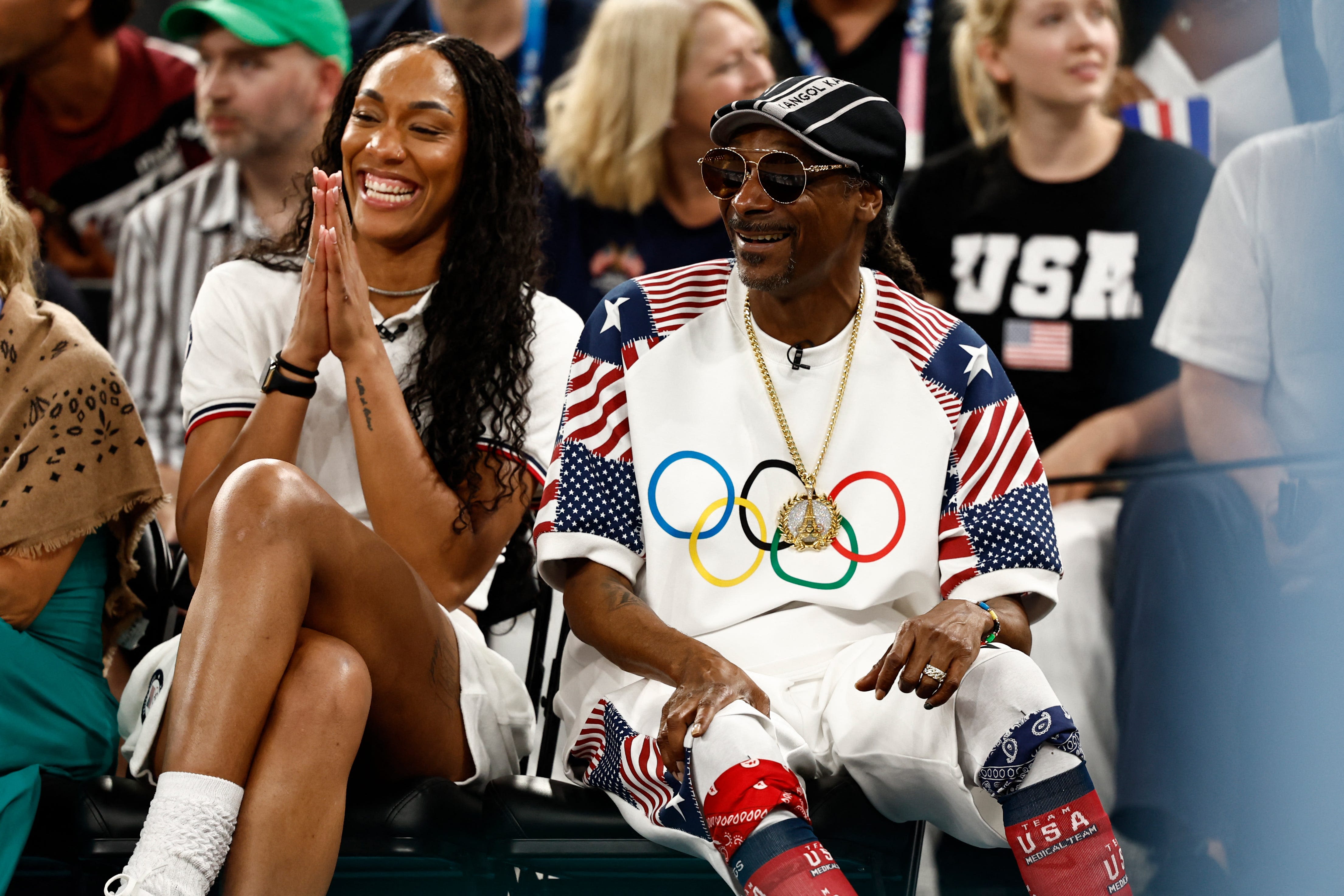 5 wholesome photos of Snoop Dogg and A'ja Wilson sitting courtside at the Olympics