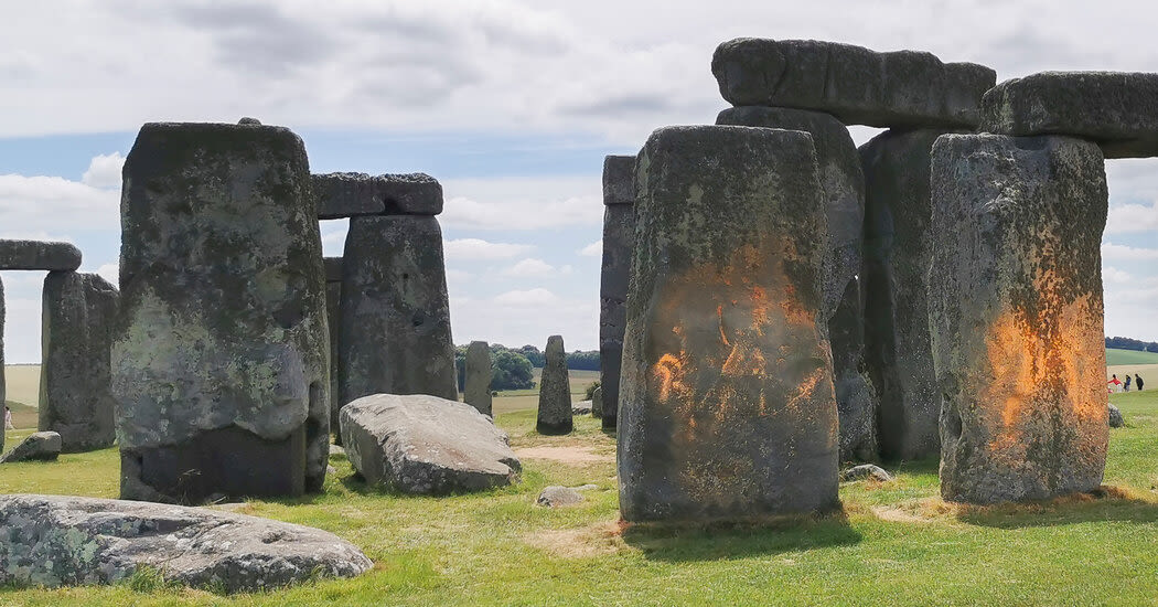 Stonehenge Is Sprayed With Orange Powder in Climate Protest