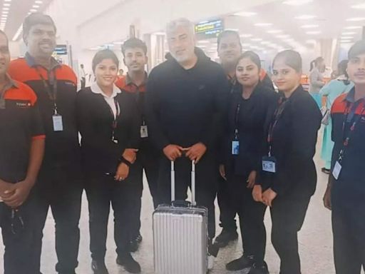 Ajith takes a break from the 'Vidaamuyarchi' shoot and returns to Chennai - Times of India