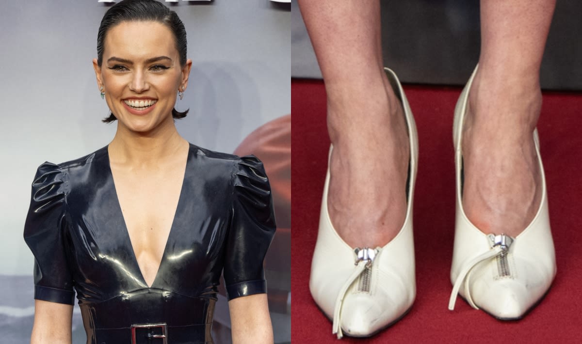 Daisy Ridley Styles Dramatic Latex Dress With Zipper-Embellished Pumps at ‘Young Woman and the Sea’ Screening