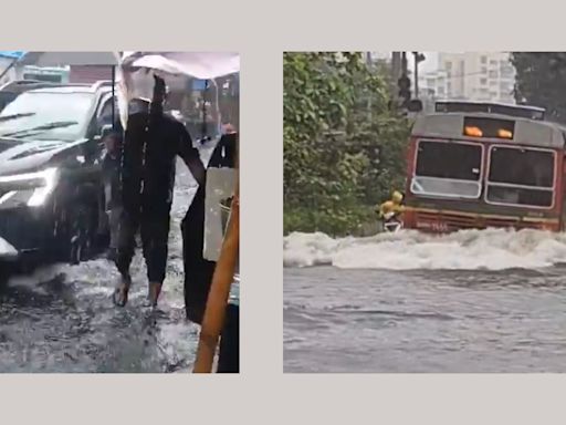 Mumbai rain: Watch viral videos of people and vehicles navigating waterlogged streets