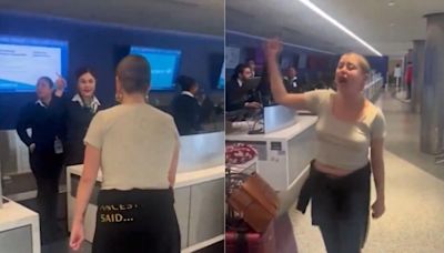 VIDEO: Mujer desquiciada pierde su vuelo y se va contra el personal de la aerolínea equivocada