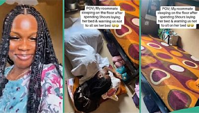 Female student refuses to lie on bed after arranging it, sleeps on bare floor