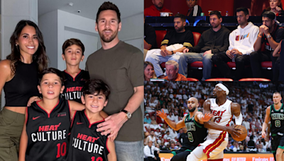 Lionel Messi shares family photos with Antonela Roccuzzo as their three sons don Miami Heat jerseys for Inter Miami star's first trip to watch NBA team live since his transfer to MLS...