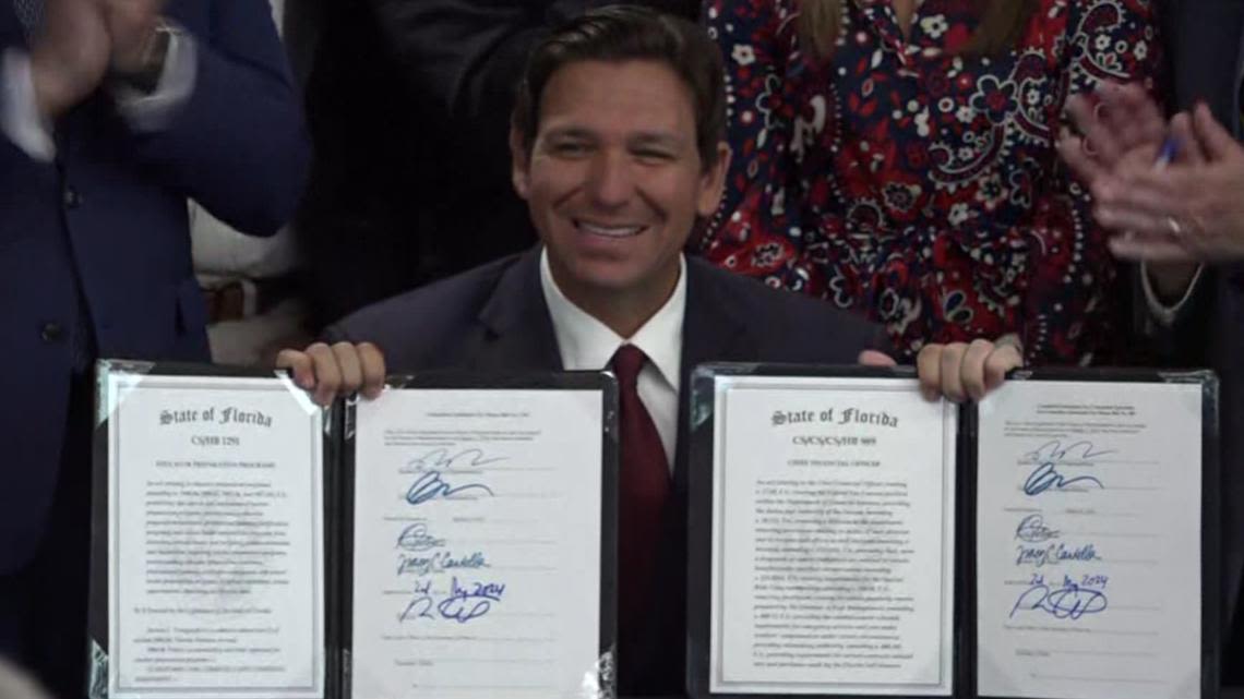 DeSantis signs two bills in Jacksonville aimed at 'indoctrination' in schools, giving credit unions access to public money