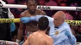 Shocking moment boxing referee is punched in the face during fight