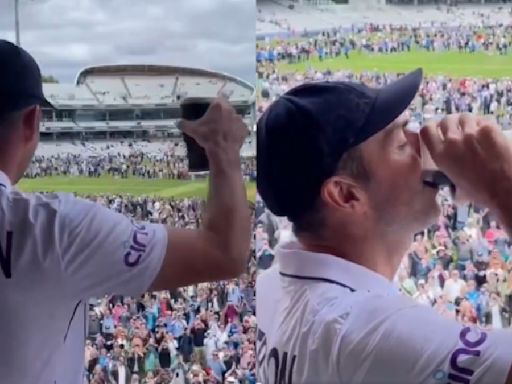 Video: James Anderson Gulps A Pint Of Beer While...Lord's Balcony After His Farewell Test vs West Indies