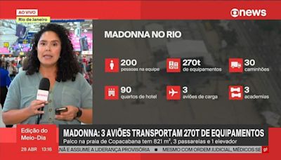 Madonna no Rio: dois dos três aviões com 270 toneladas de equipamentos para o show em Copacabana chegam ao Galeão