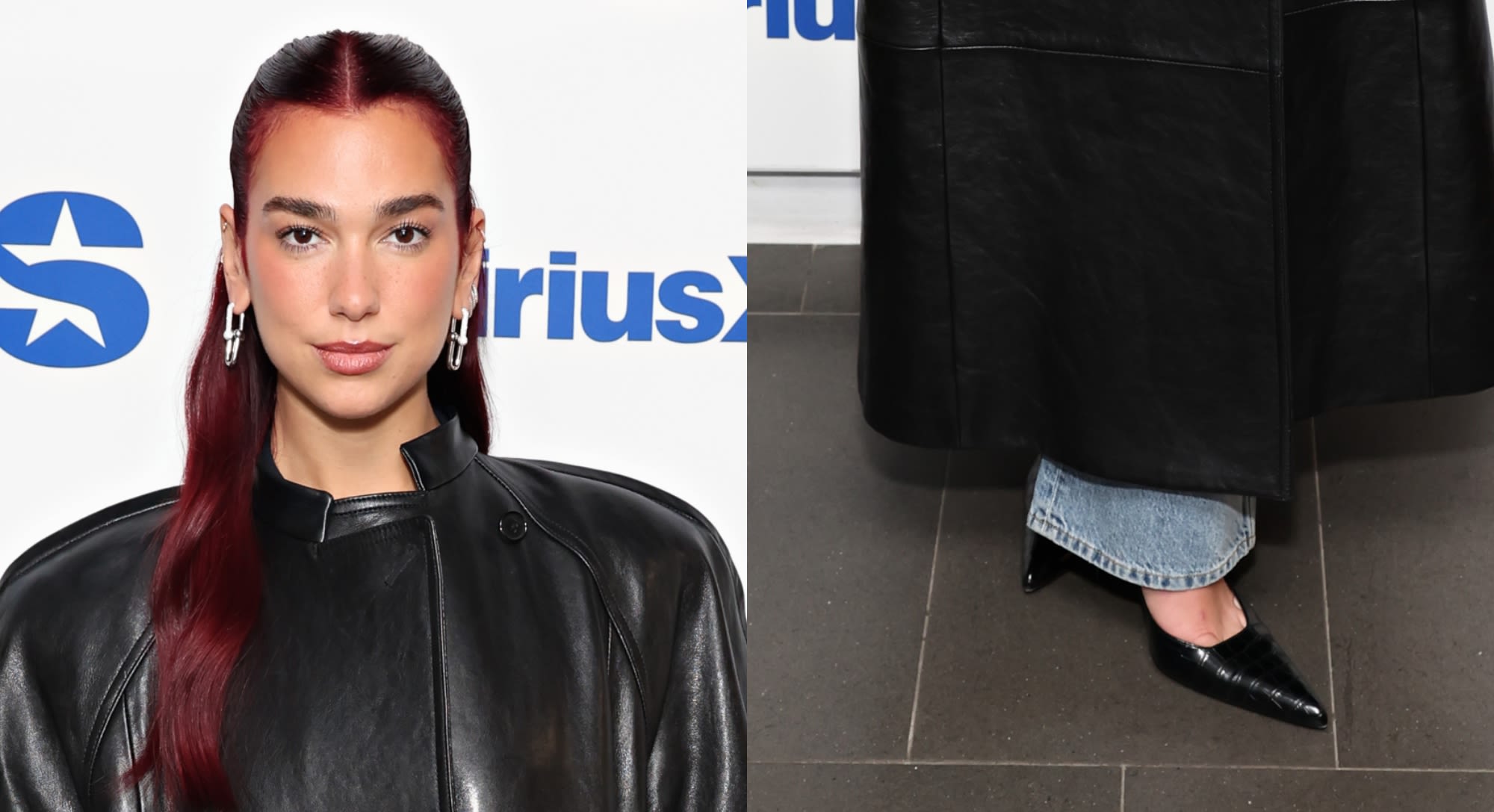 Dua Lipa Keeps It Edgy in Pointy Croc-Embossed Slingback Shoes for SiriusXM