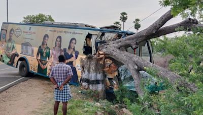 TNSTC AC bus rams tree; 6 injured