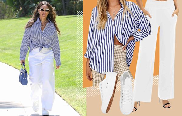 Jessica Alba Just Swayed Me to Revamp My Summer Wardrobe with Striped Button-Downs and Roomy Pants