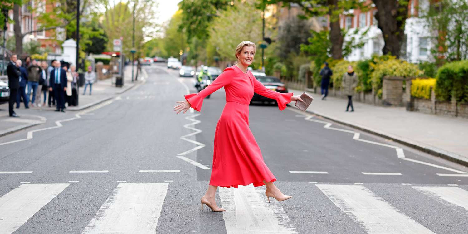 Duchess Sophie Recreated the Iconic Beatles 'Abbey Road' Photo in a Hot Pink Dress