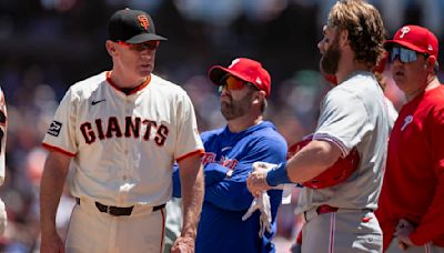 Benches clear after Bryce Harper takes close pitches in Phillies' heated 6-1 win over Giants