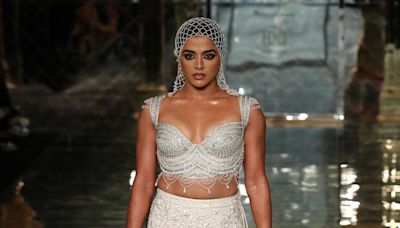 ICW 2024: Wamiqa Gabbi’s ivory trail lehenga, webbed headgear stole the show as she turned muse for Abu Jani Sandeep Khosla