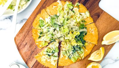 Light-Ish Caesar Salad Pizza With Chicken "Crust" Recipe