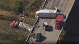 Two injured after big rig crashes over overpass on I-5 in Sacramento County