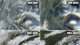 Satellite images of Alps show dramatic drop in snowfall over year amid record temperatures