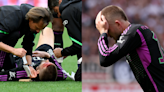 Brave Eric Dier left with blood all over his face as Bayern Munich defender heroically stops Stuttgart scoring but reopens nasty head gash | Goal.com