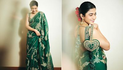 Rashmika Mandanna Wore Her Heart On A Potli To Match Her Green And Gold Saree