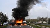 Watch: Pension protestors set fires on Rennes ring road