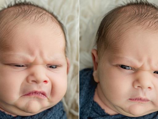 Photographer speaks out after photo shoot of baby with grumpy expression went viral