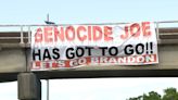 Pro-Palestine banner targeting President Joe Biden draped across I-10 overpass near Irish Bayou