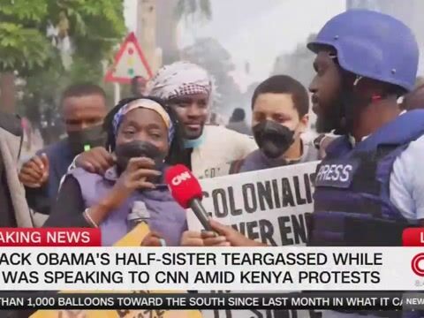 Barack Obama's half-sister, Auma Obama, is tear-gassed while speaking to CNN during a protest in Nairobi, Kenya.